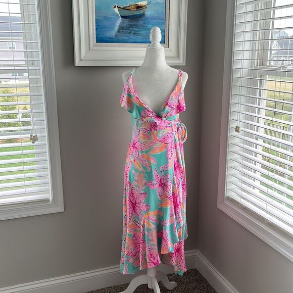 NWT Lilly Pulitzer Fontaine Wrap High Low Sleeveless Beach Tropical Dress XS - Picture 5 of 11